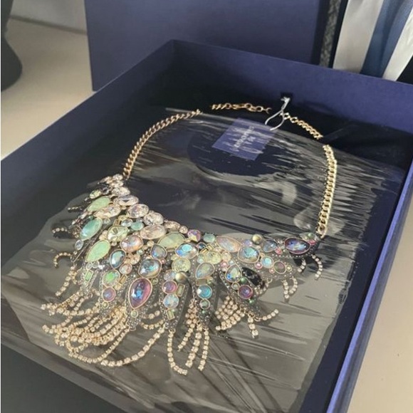 New Swarovski Golden Half Moon Necklace. Multicolor crystals necklace. NEW - Picture 7 of 10